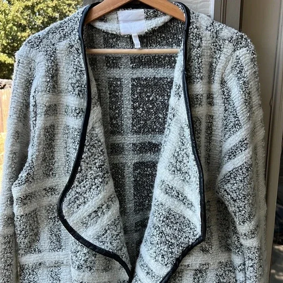 Avec Les Filles Long Line Chunky Knobby Cardigan Jacket Wool Blend Window Pane - Picture 2 of 9